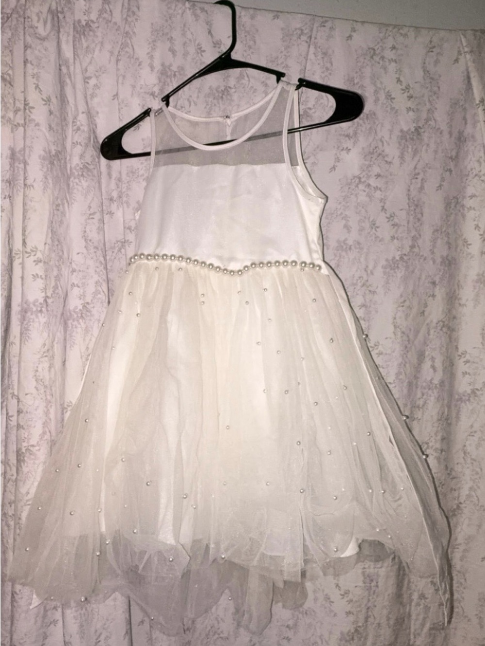 American Princess White Pearl-Accent Tulle Party Dress